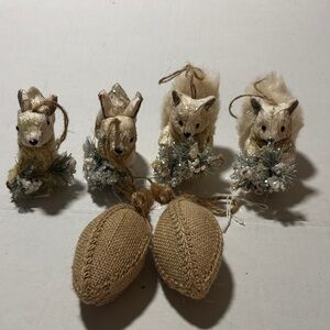 Charming Woodland Animal Ornament Set with Burlap Accents